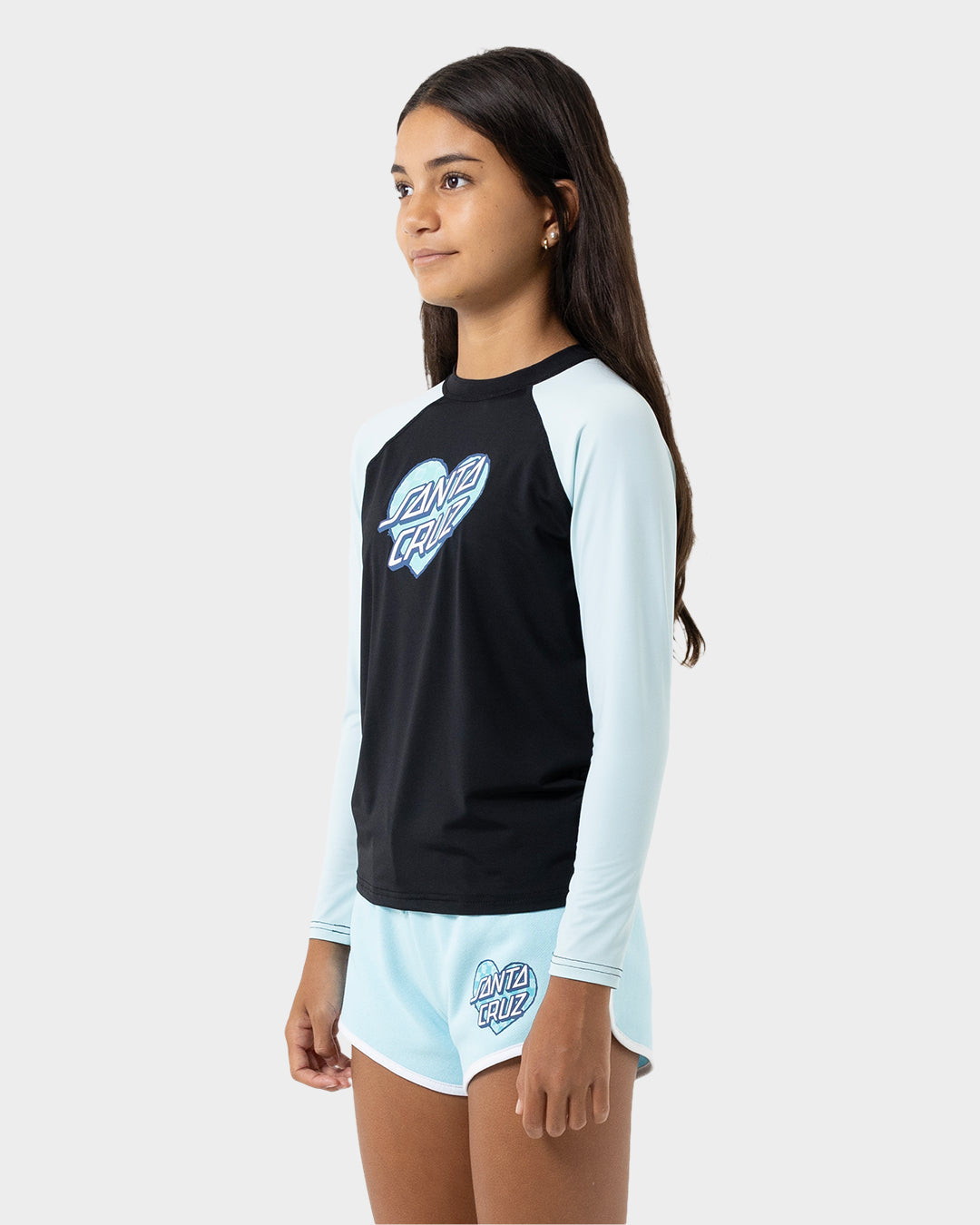 Checker Heart Dot Girls Long Sleeve Rash Guard Ocean