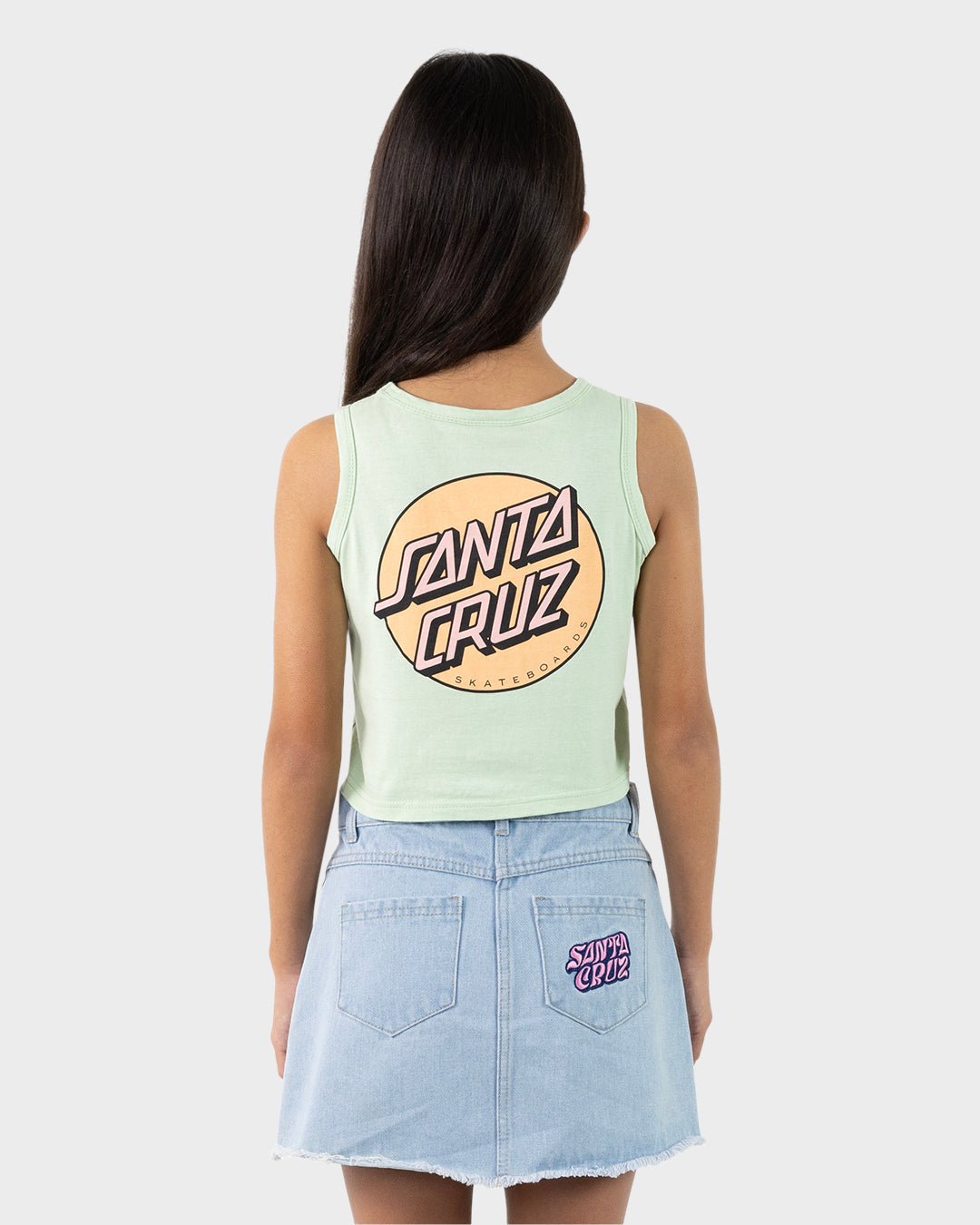 Other Dot Chest Girls Cropped Loose Tank Top Light Green