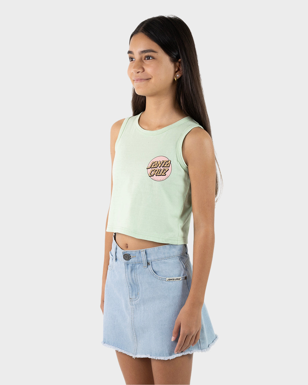 Other Dot Chest Girls Cropped Loose Tank Top Light Green