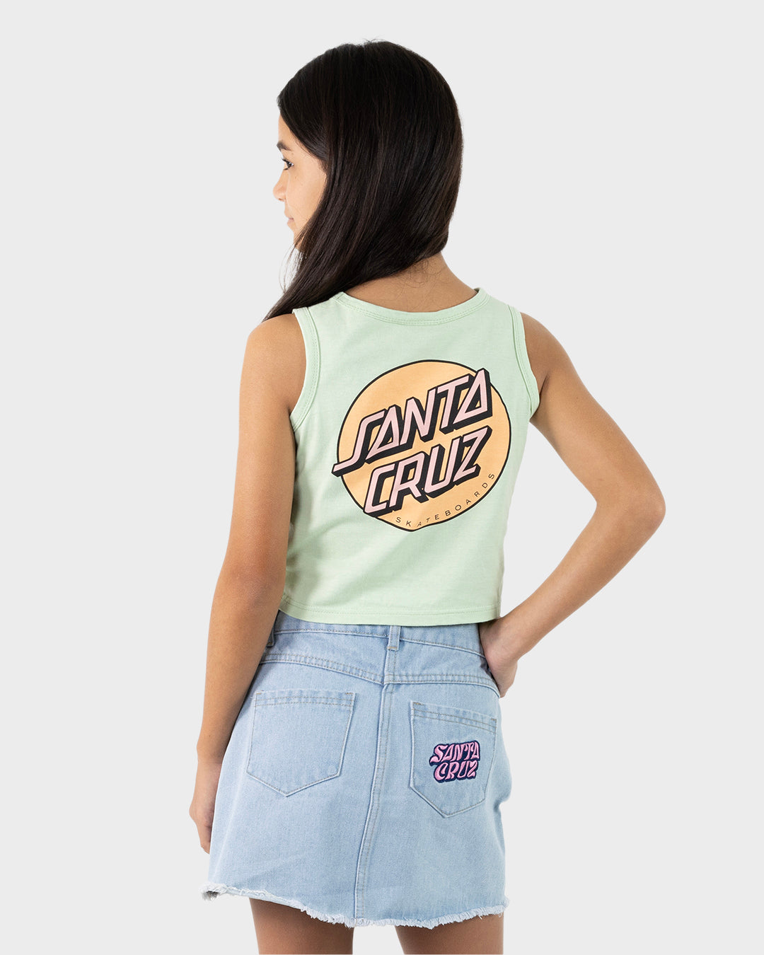 Other Dot Chest Girls Cropped Loose Tank Top Light Green