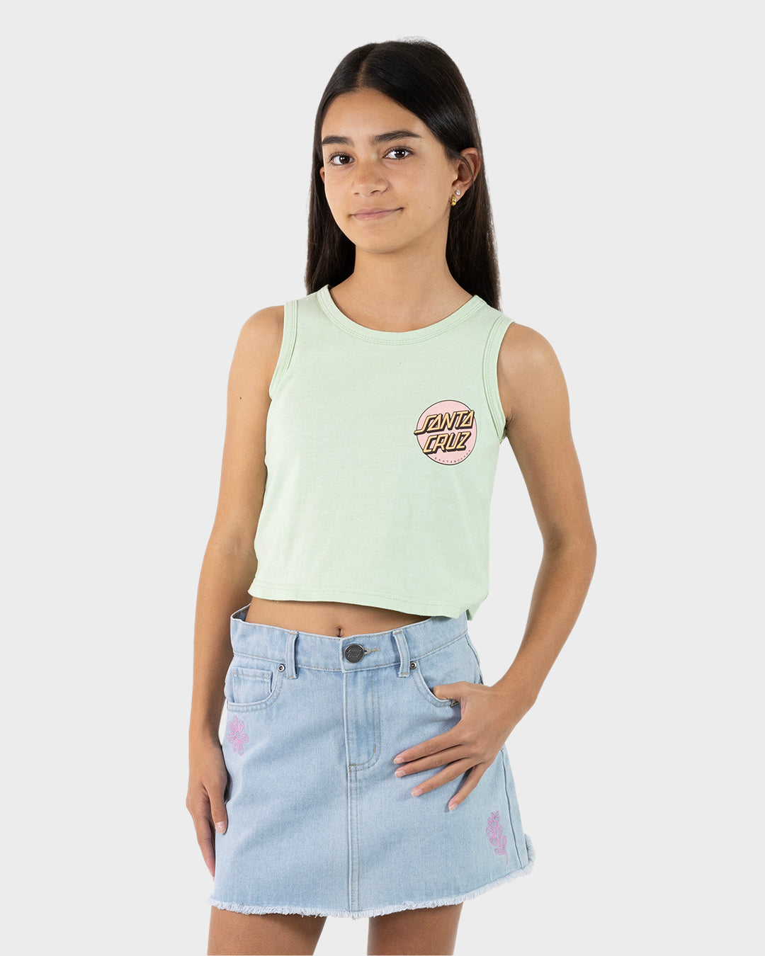 Other Dot Chest Girls Cropped Loose Tank Top Light Green