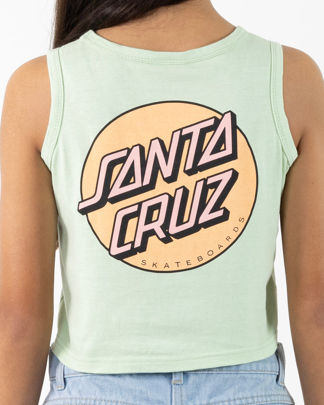 Other Dot Chest Girls Cropped Loose Tank Top Light Green
