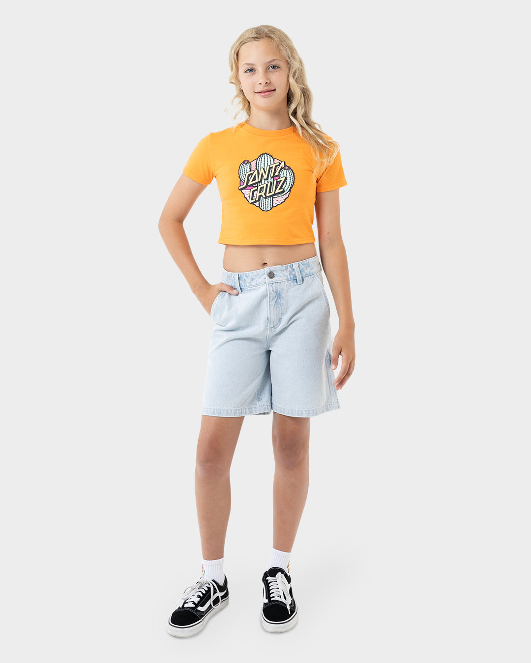 Cactus Dot Girls Carpenter Short Light Washed Indigo