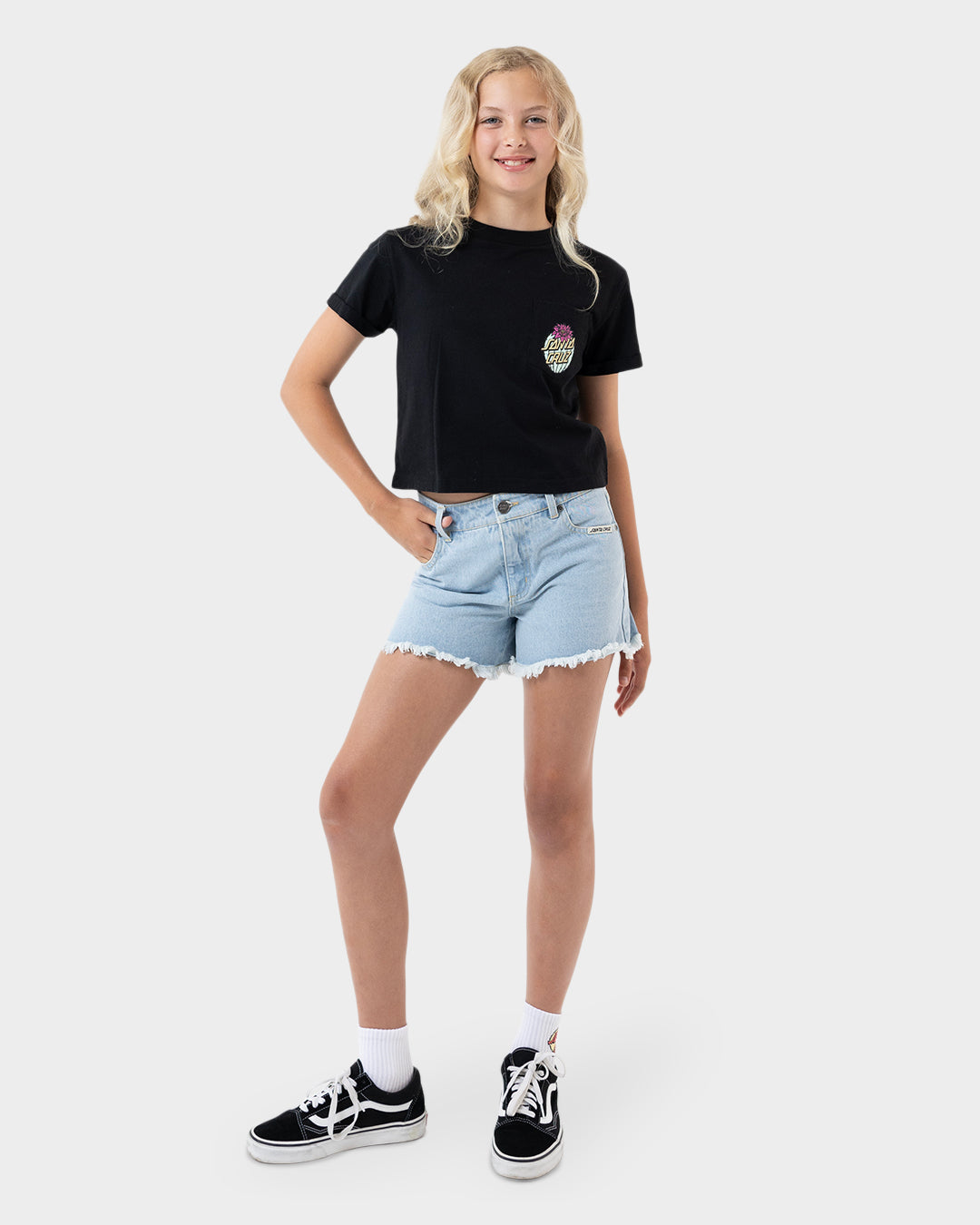 MFG Retro Dot Girls Short Light Washed Indigo