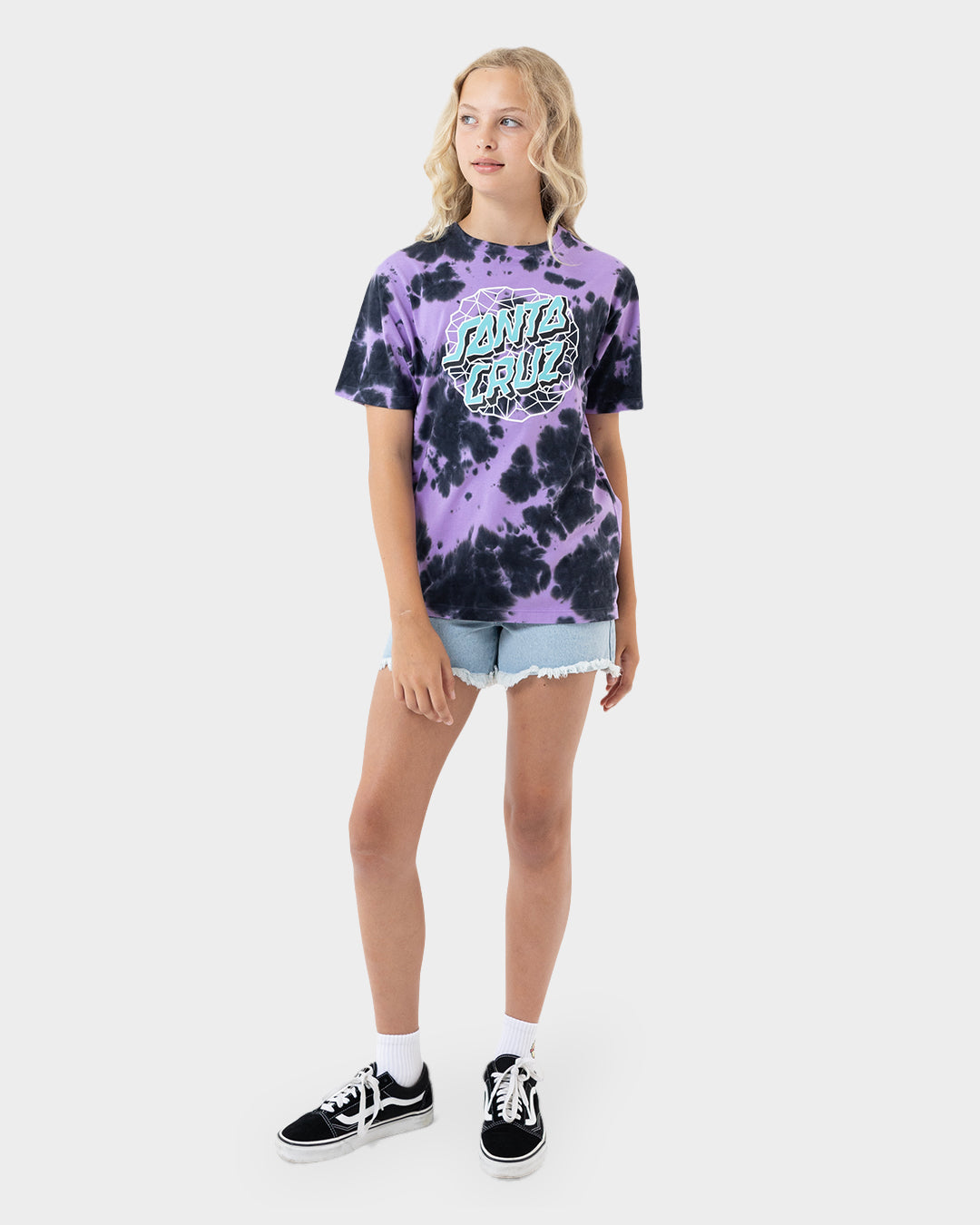 Facet Dot Hollow Girls T-shirt Lavender Tie Dye