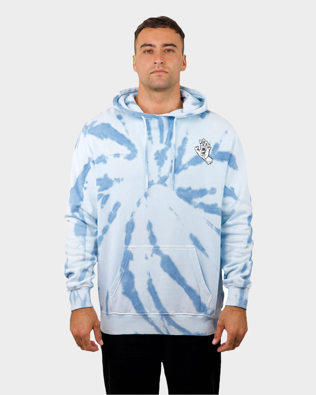 Screaming Hand Mono Men's Pullover Hoodie Vintage Blue Tie Dye