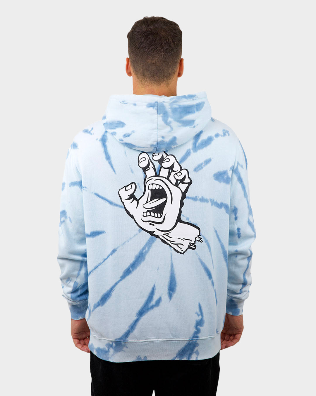 Screaming Hand Mono Men's Pullover Hoodie Vintage Blue Tie Dye