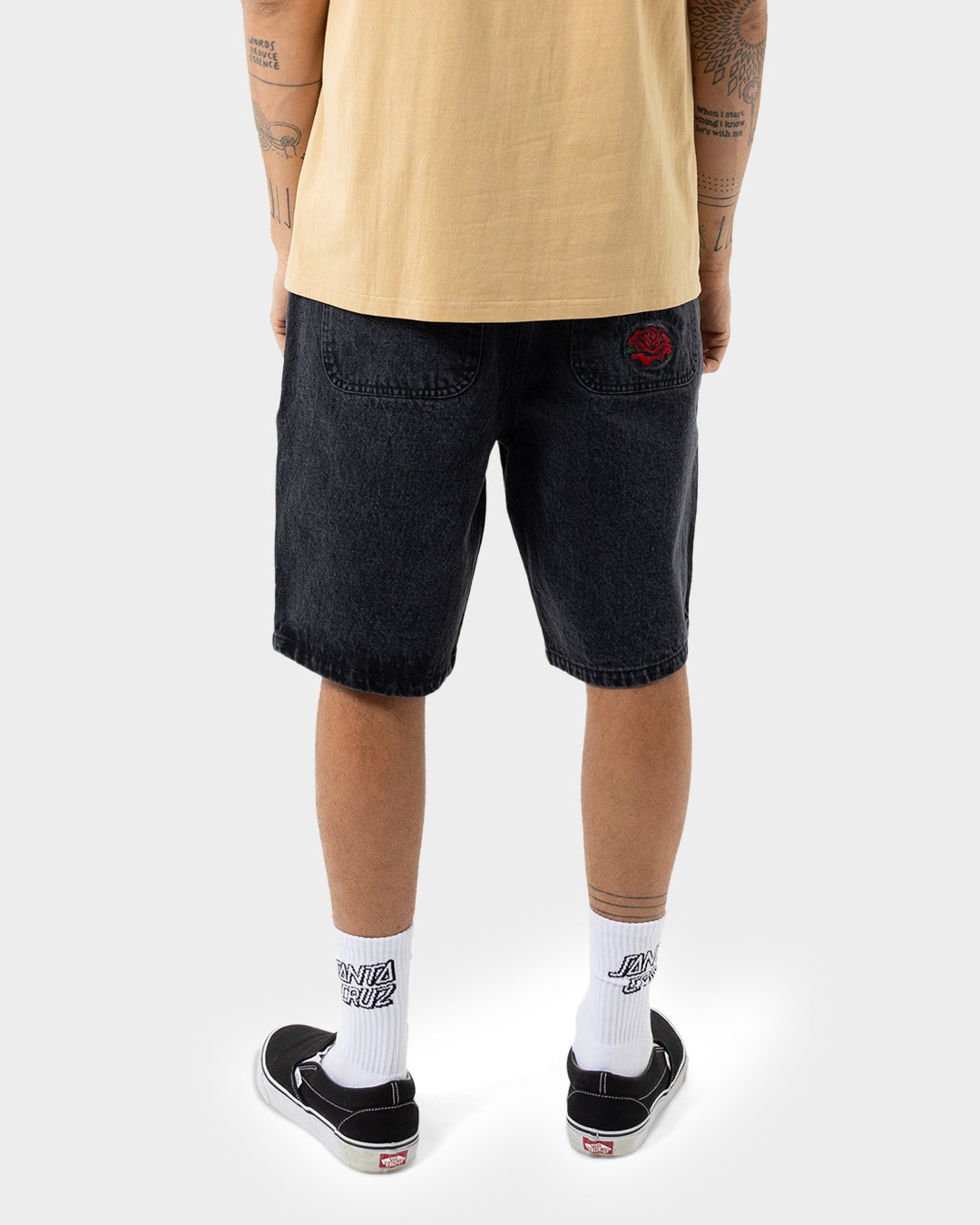 Dressen Roses Men's Jean Shorts Washed Black