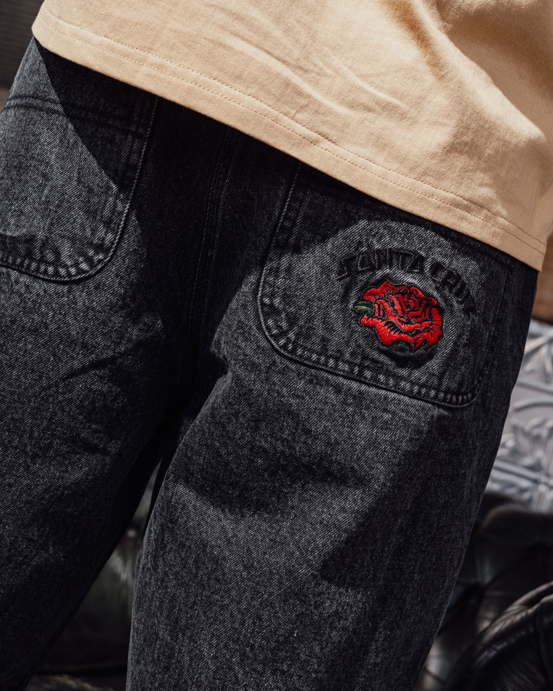 Dressen Roses Men's Jean Shorts Washed Black