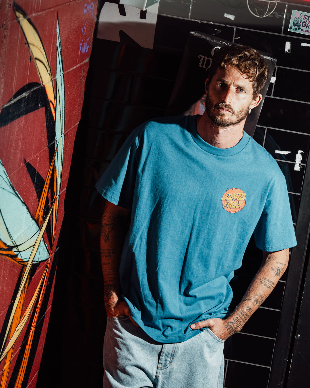 Scrawl Brick Dot Men's Box Fit T-shirt Blue