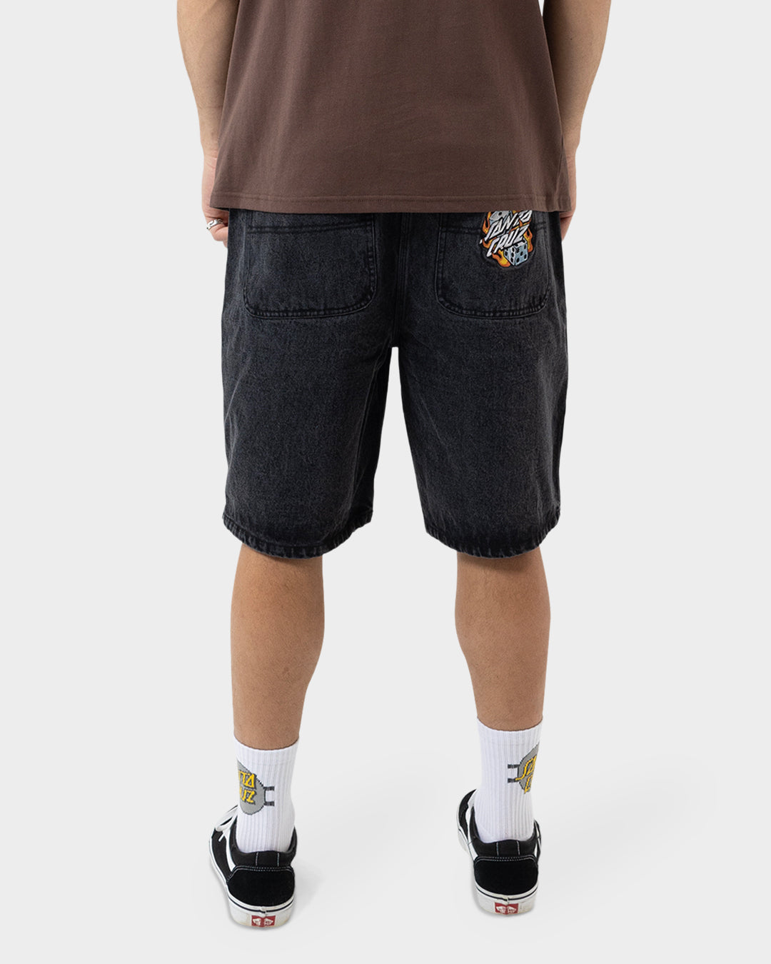 Flaming Dice Dot Men's Jean Short Washed Black