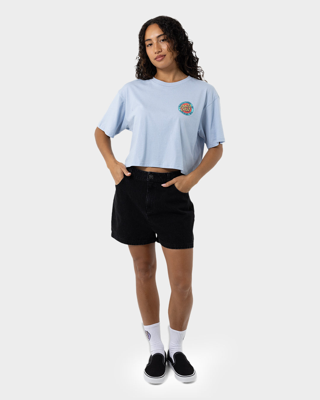 MFG Retro Dot Reverse Women's Cropped T-Shirt Vintage Blue