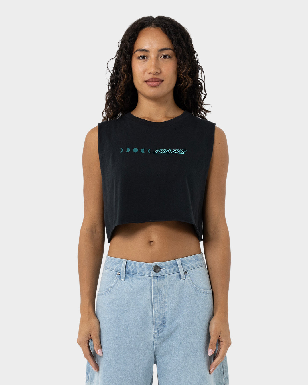 Phase Dot Women's Cropped Muscle T-shirt Off Black