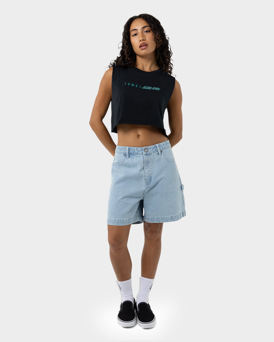 Phase Dot Women's Cropped Muscle T-shirt Off Black