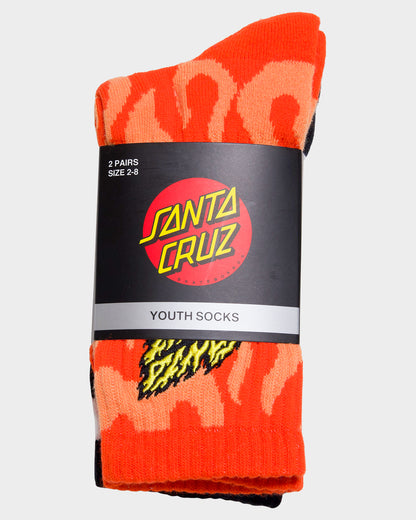 Flaming Stack Boys Crew Socks (2 Pack) Orange Flame-black Check