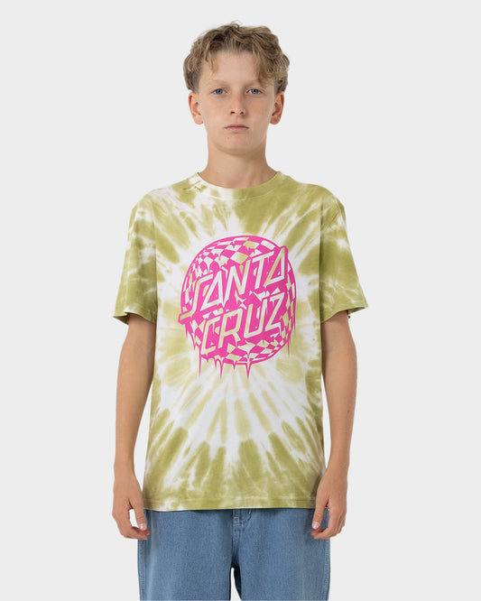 Check Waste Dot Boys T-shirt Moss Tie Dye