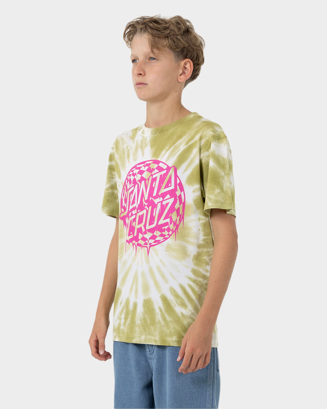 Check Waste Dot Boys T-shirt Moss Tie Dye