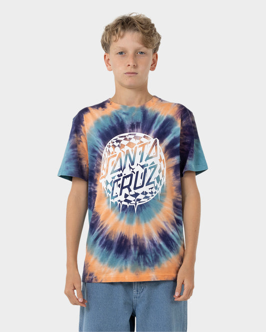 Check Waste Dot Boys T-shirt Navy Tie Dye