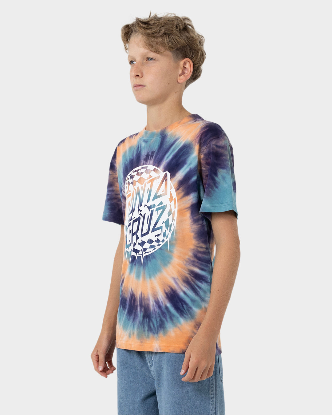 Check Waste Dot Boys T-shirt Navy Tie Dye