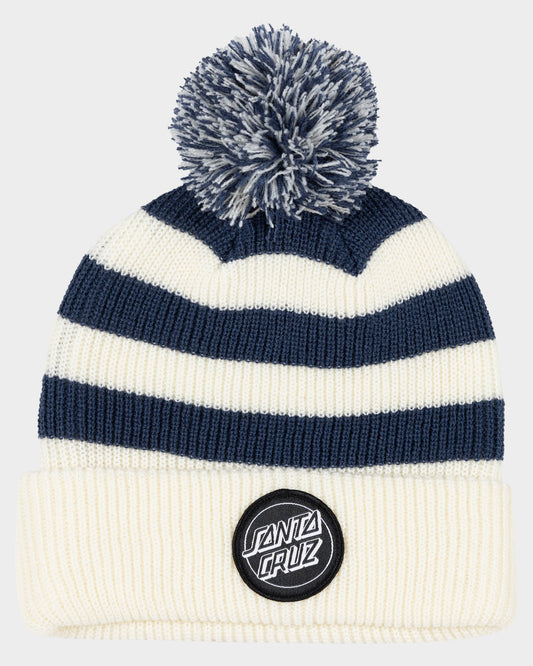 Reverse Dot Patch Boys Bobble Beanie Dark Blue Stripe