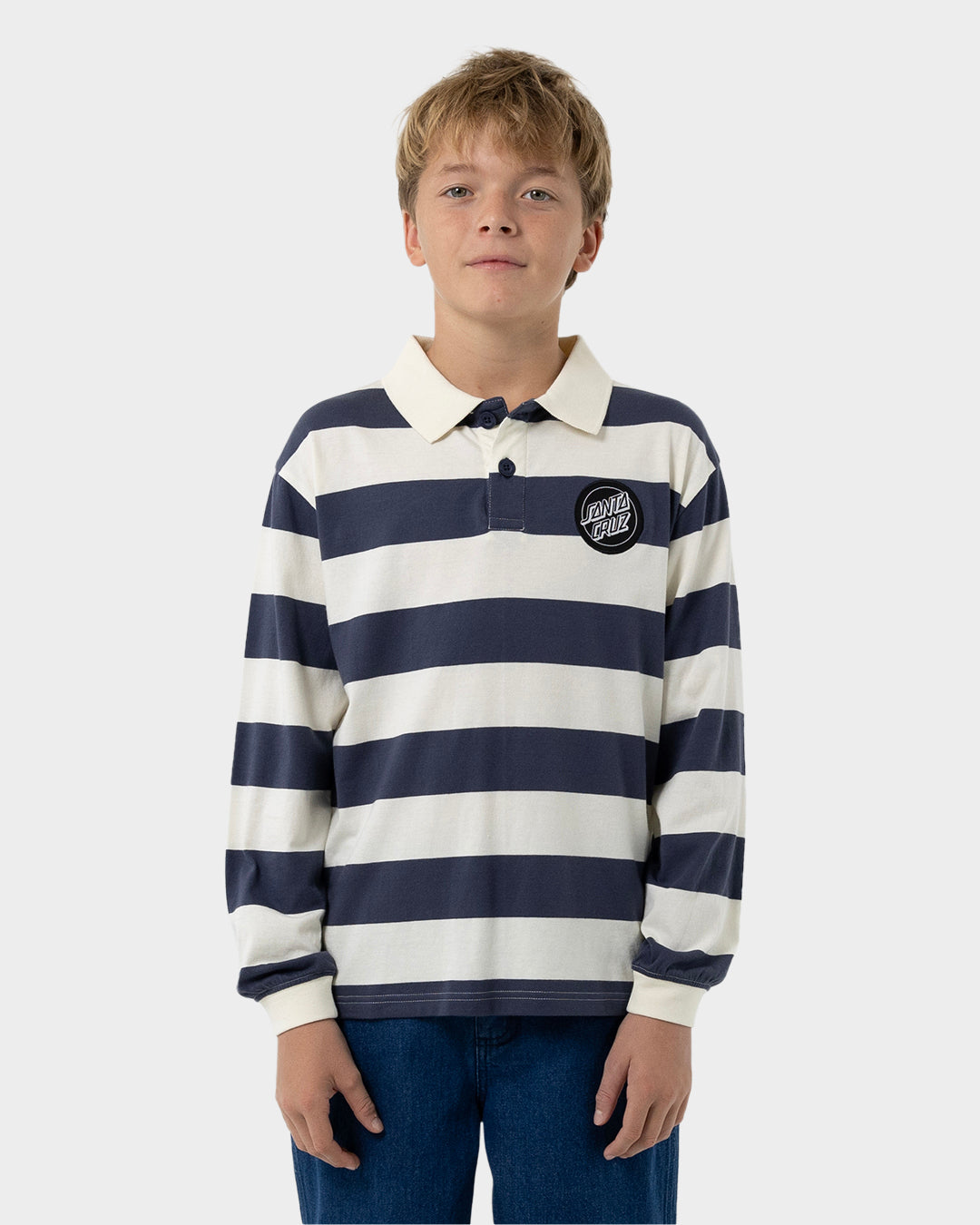 Reverse Dot Patch Boys L/S Polo Shirt Cream Stripe