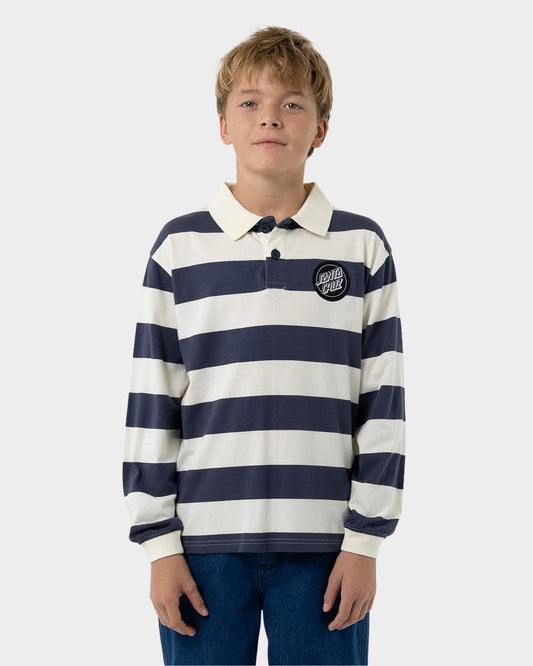 Reverse Dot Patch Boys L/S Polo Shirt Cream Stripe