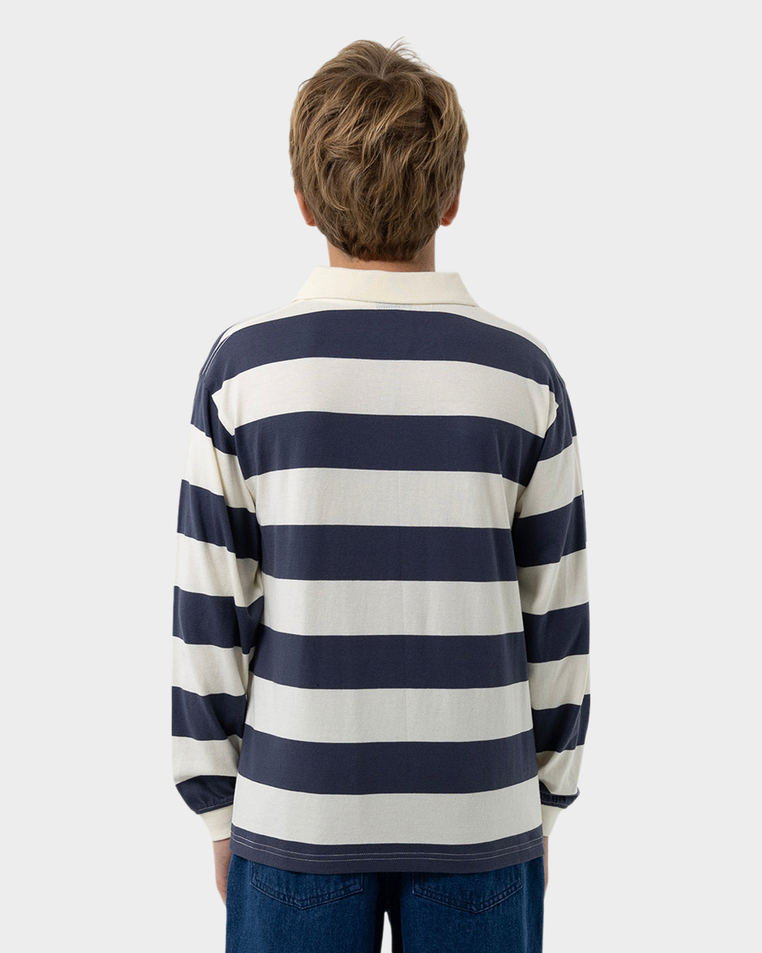 Reverse Dot Patch Boys L/S Polo Shirt Cream Stripe