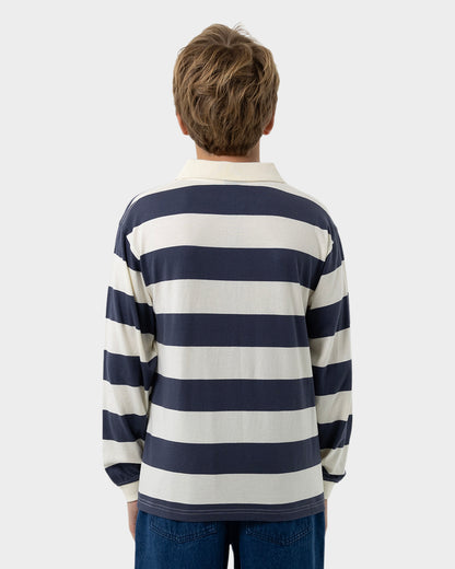 Reverse Dot Patch Boys L/S Polo Shirt Cream Stripe