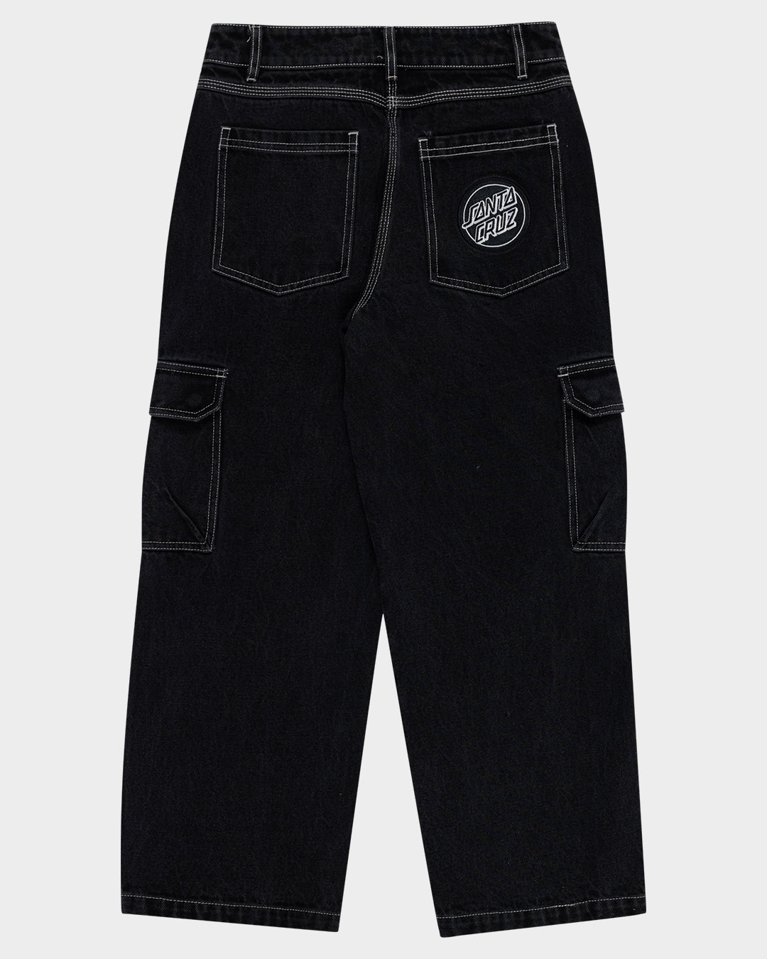 Reverse Dot Patch Boys Baggy Denim Cargo Pant Washed Black