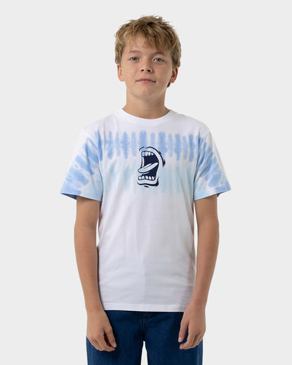 Screaming Mouth Mono Strip Boys T-Shirt Light Blue Tie Dye