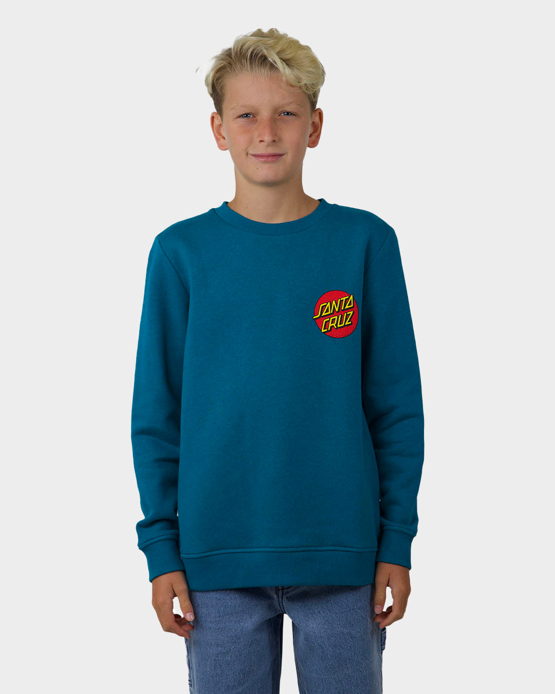 Classic Dot Chest Santa Cruz Boys Crew Neck Sweater Teal