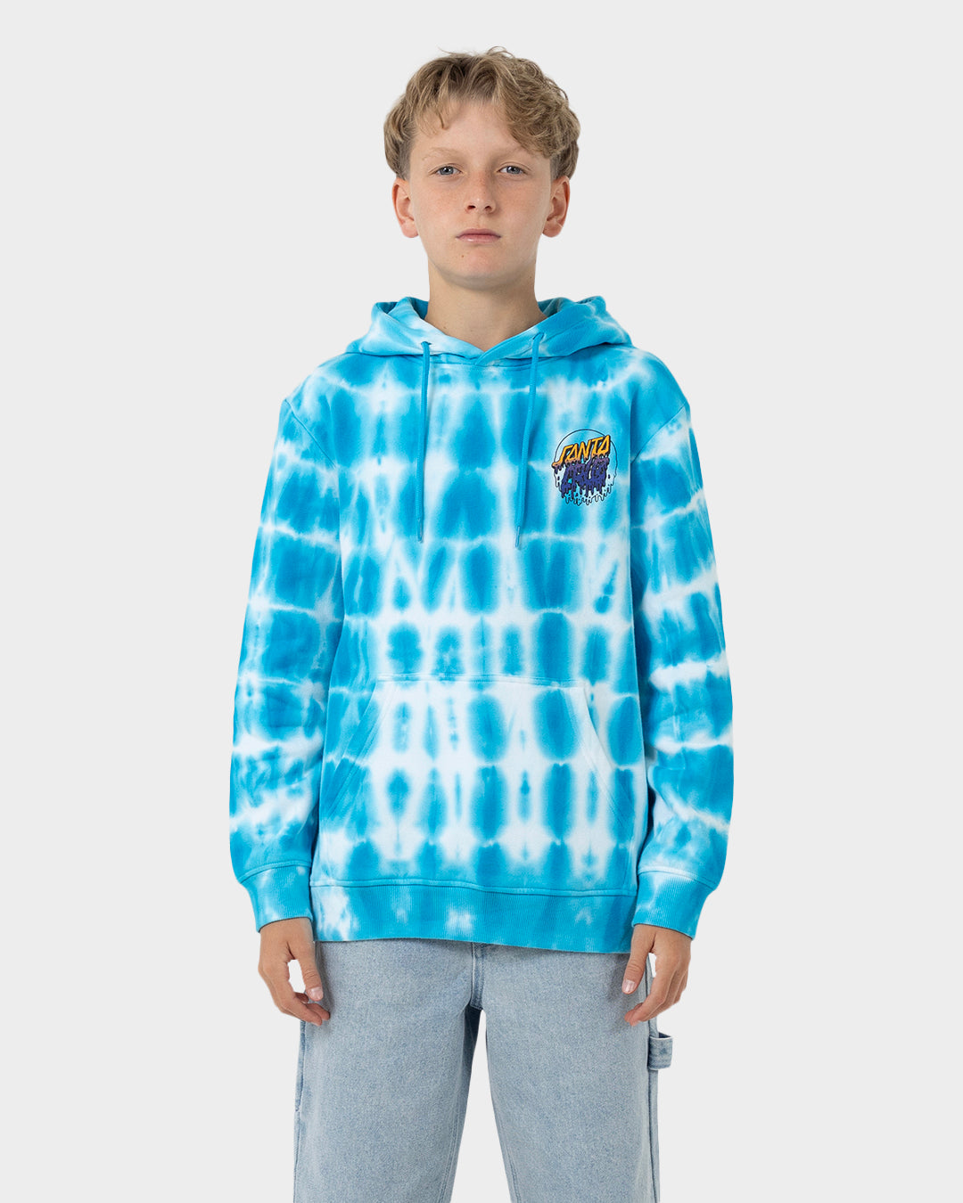 Rad Dot Hollow Santa Cruz Boys Pullover Hoodie Turquoise Tie Dye