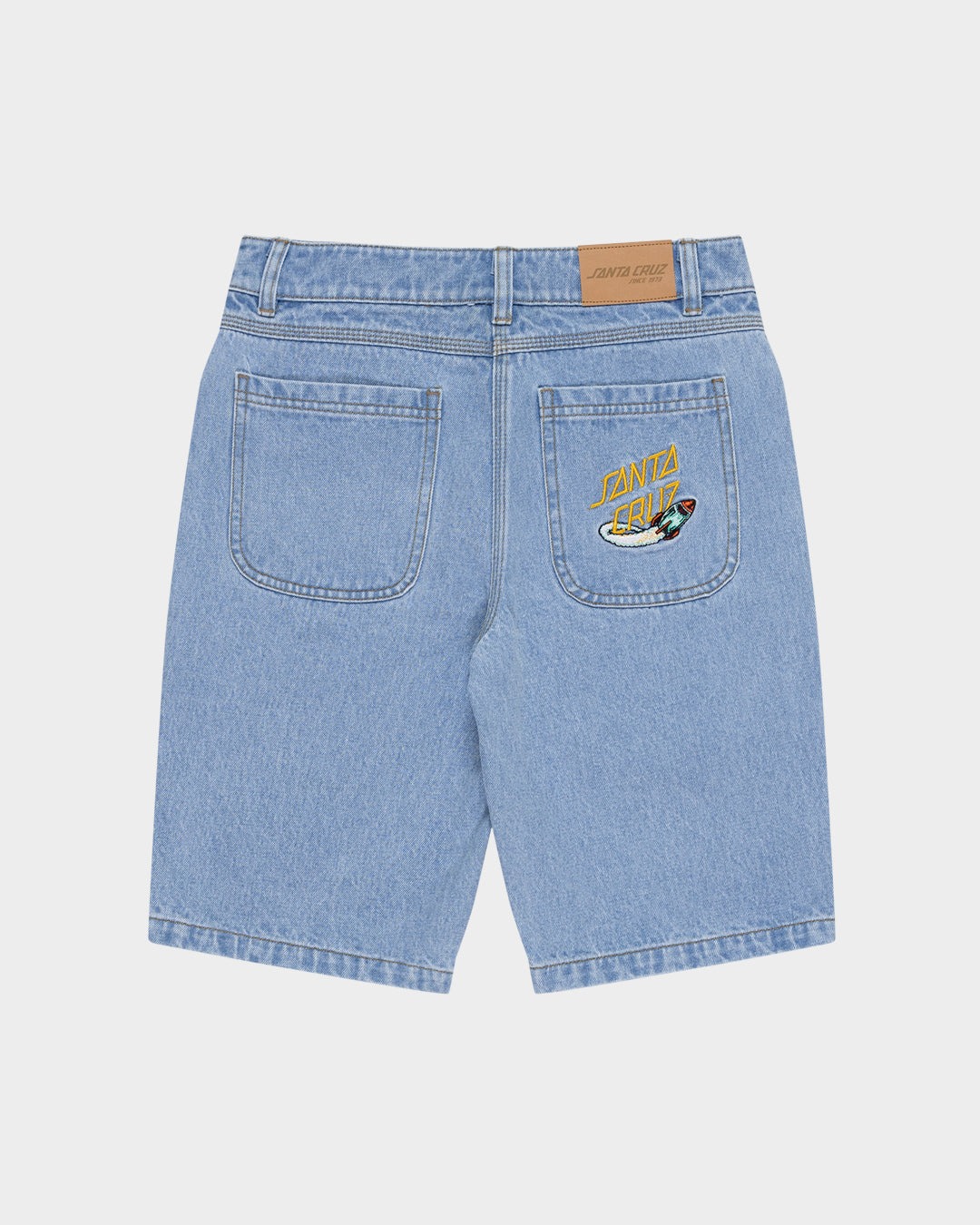 Space Rocket Stack Boys Carpenter Jean Shorts Mid Blue