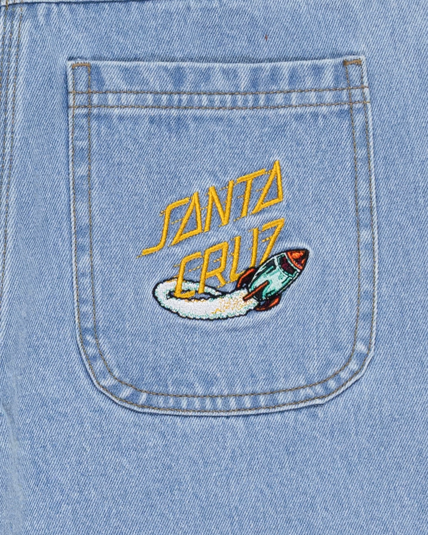 Space Rocket Stack Boys Carpenter Jean Shorts Mid Blue