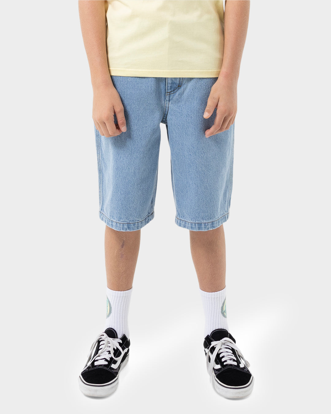 Space Rocket Stack Boys Carpenter Jean Shorts Mid Blue