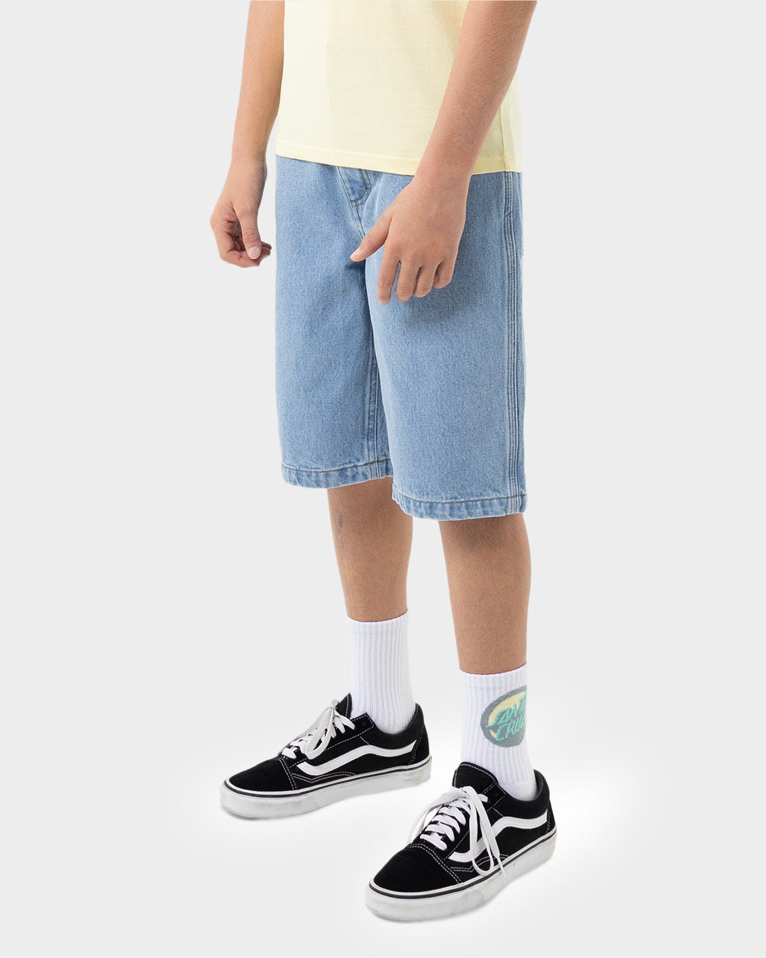 Space Rocket Stack Boys Carpenter Jean Shorts Mid Blue