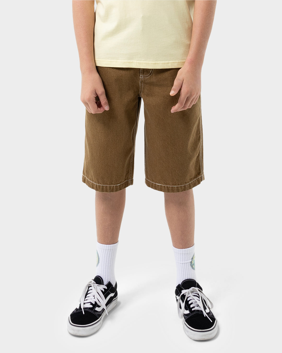 Brain Dot Bone Stack Boys Jean Shorts Tan
