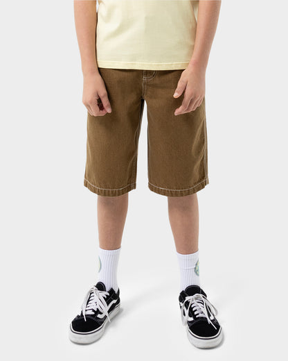 Brain Dot Bone Stack Boys Jean Shorts Tan