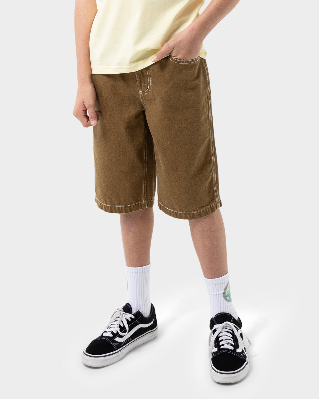 Brain Dot Bone Stack Boys Jean Shorts Tan