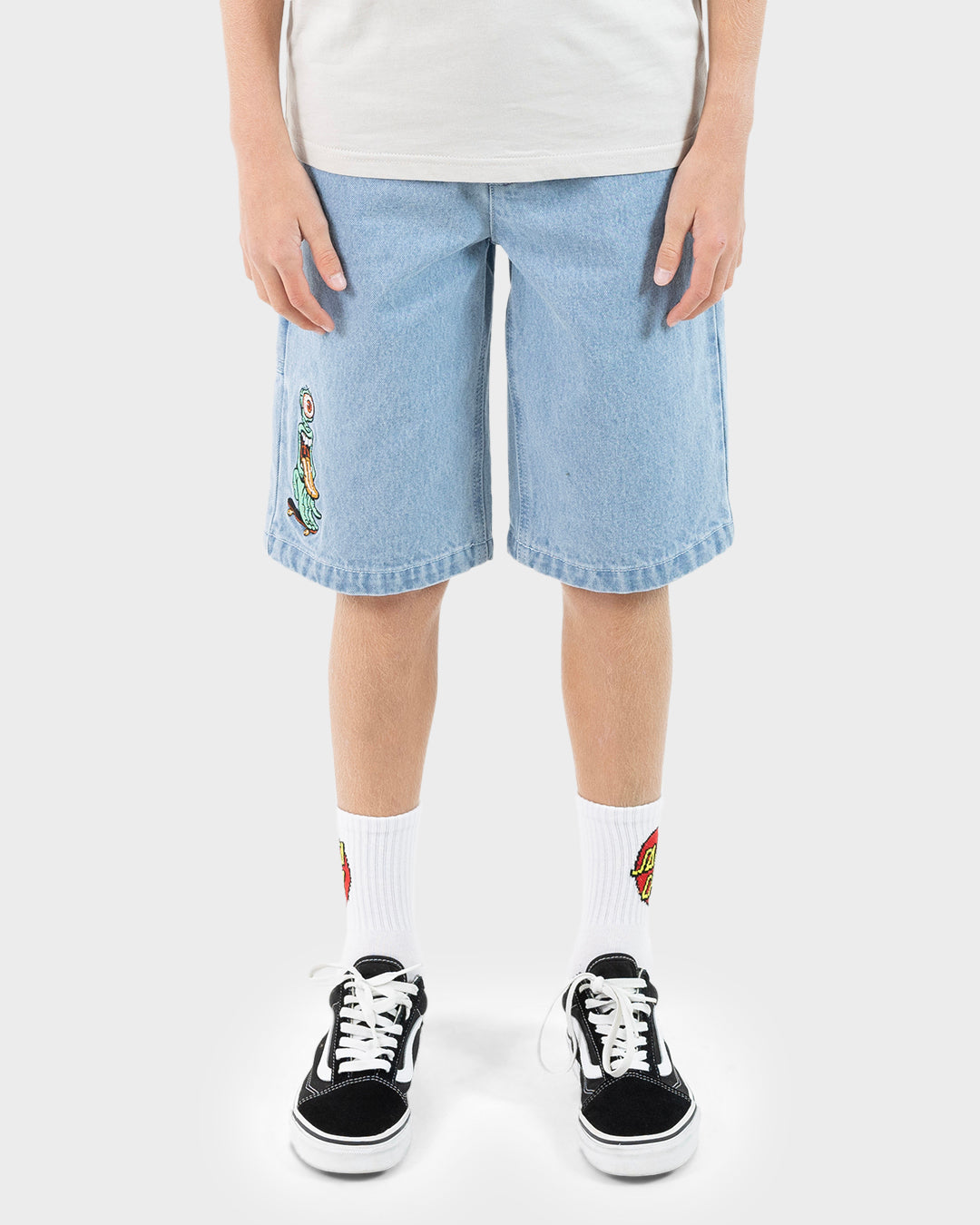 Opus Grid Dot Boys Carpenter Shorts Bleached Denim