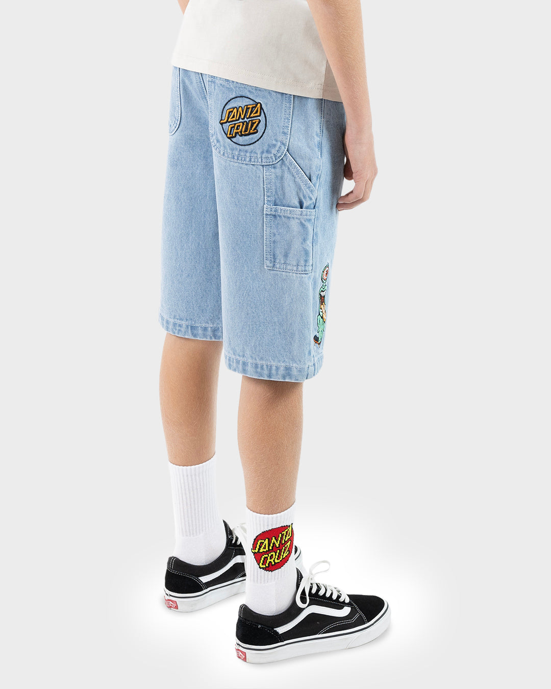 Opus Grid Dot Boys Carpenter Shorts Bleached Denim