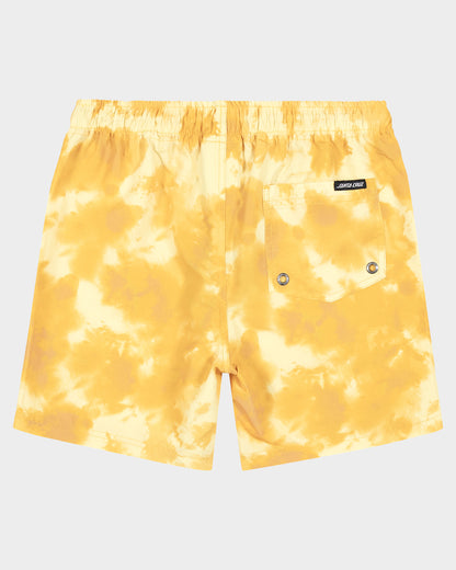 Bold Ring Dot Boys Beach Shorts Yellow Tie Dye