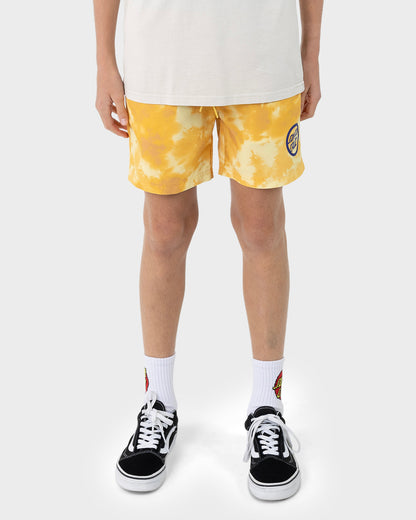 Bold Ring Dot Boys Beach Shorts Yellow Tie Dye