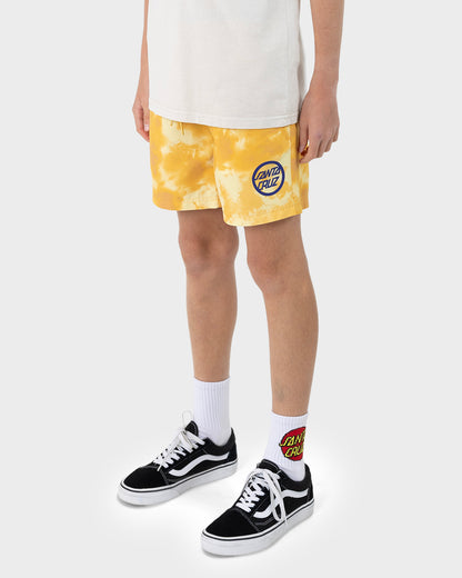 Bold Ring Dot Boys Beach Shorts Yellow Tie Dye