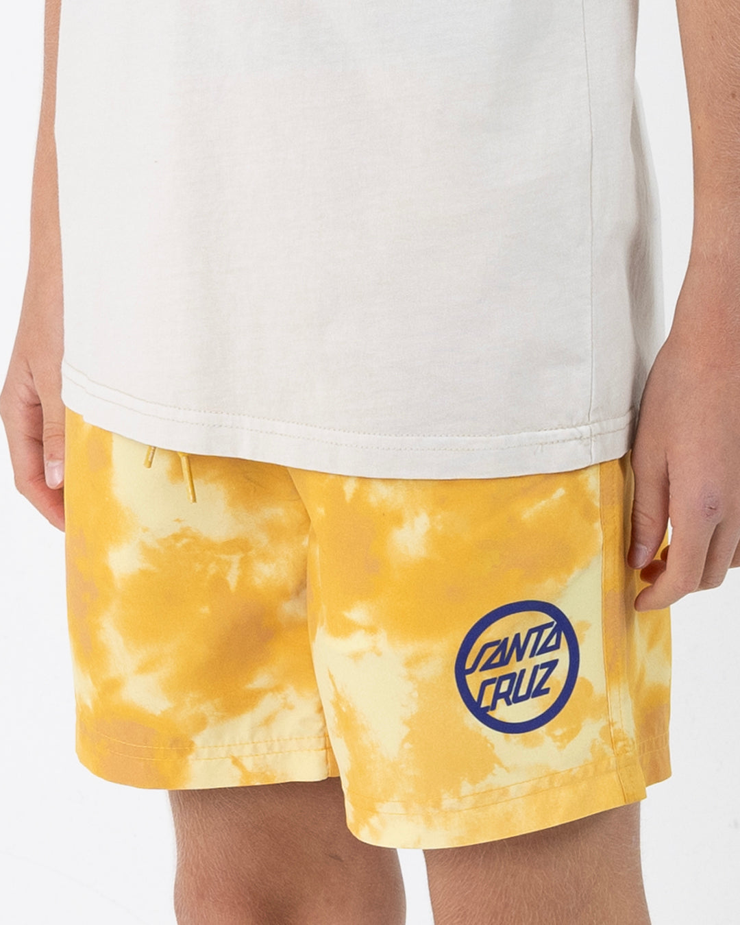 Bold Ring Dot Boys Beach Shorts Yellow Tie Dye