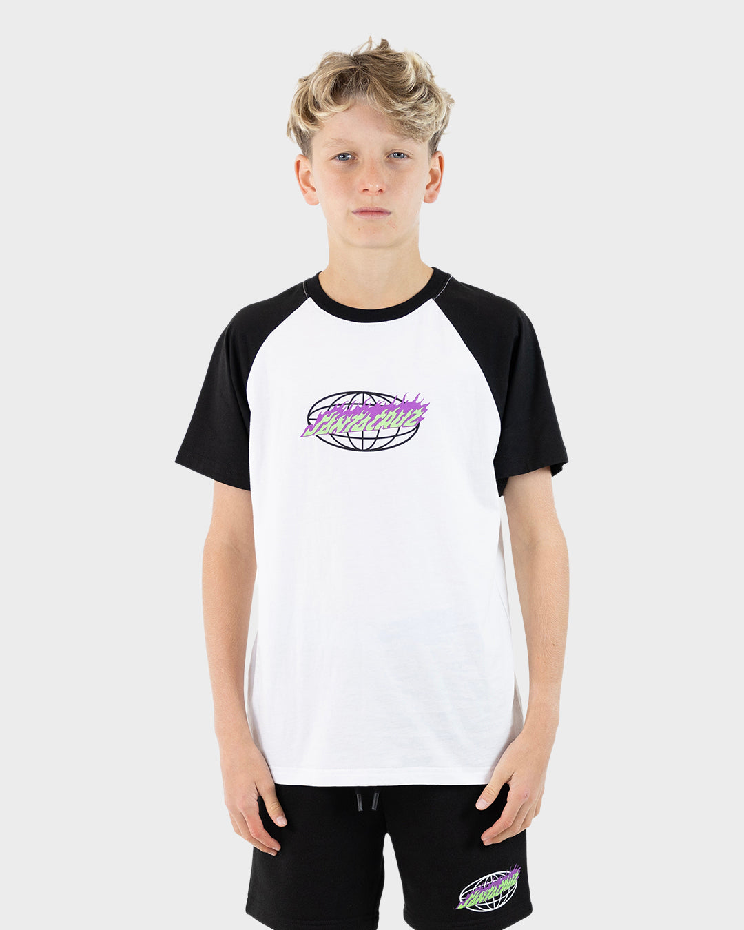 Global Flame Strip Boys T-shirt White Black