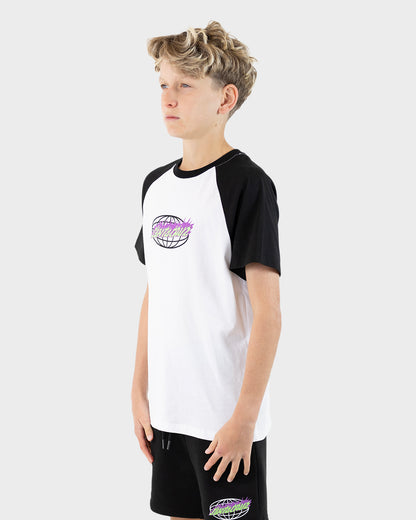 Global Flame Strip Boys T-shirt White Black