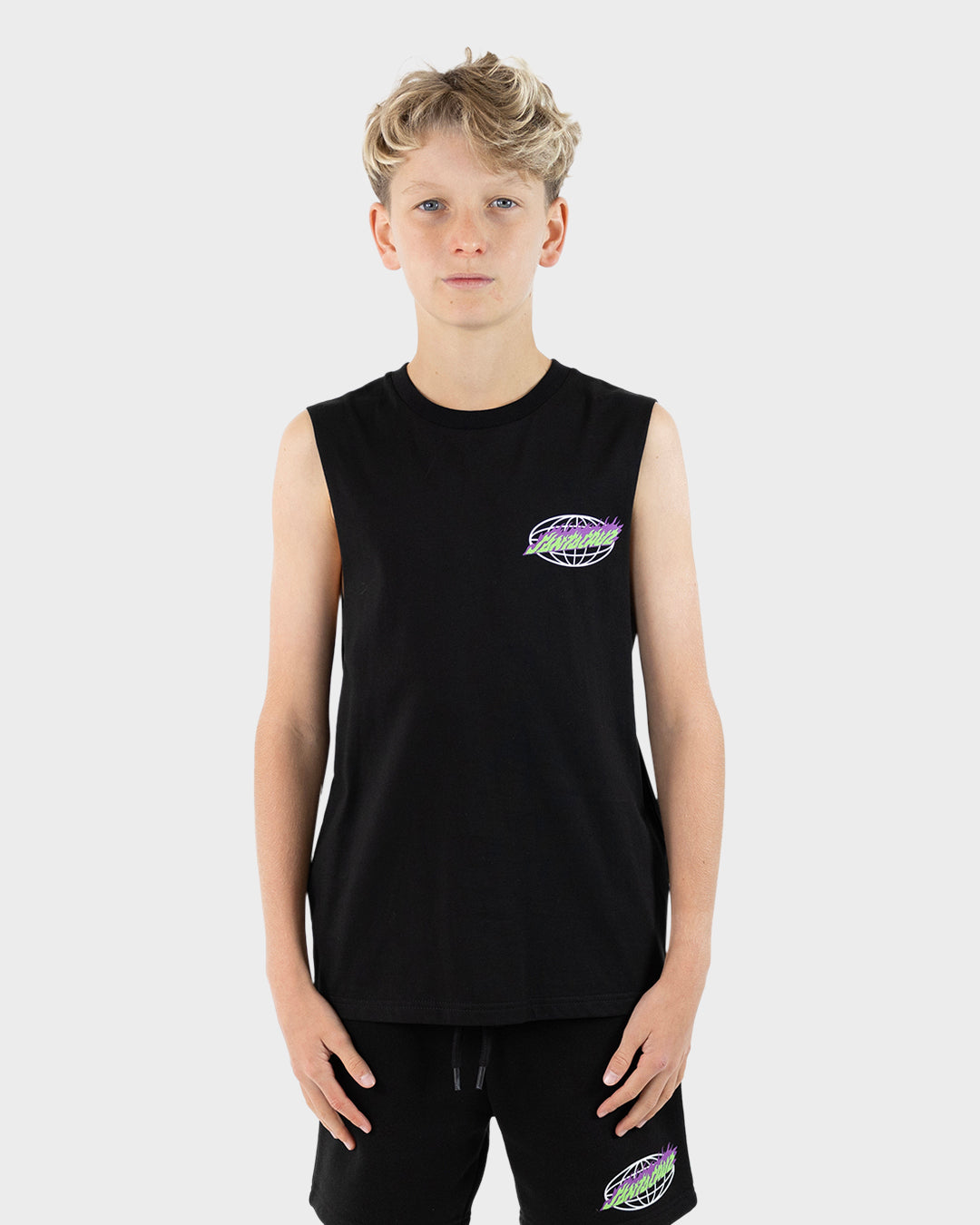 Global Flame Dot Boys Muscle T-shirt Black