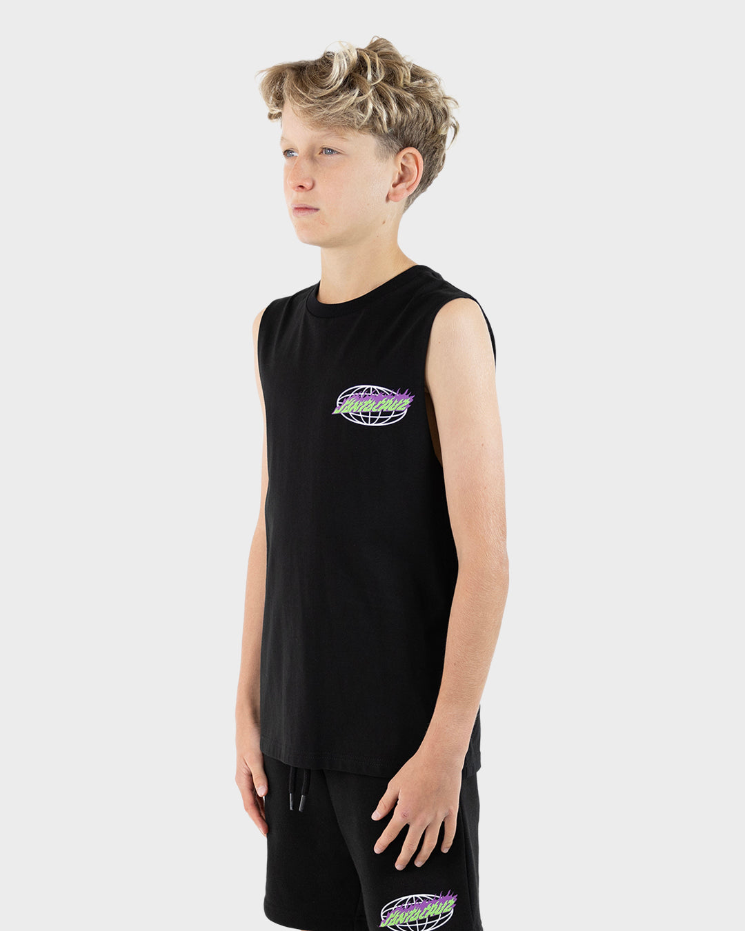 Global Flame Dot Boys Muscle T-shirt Black