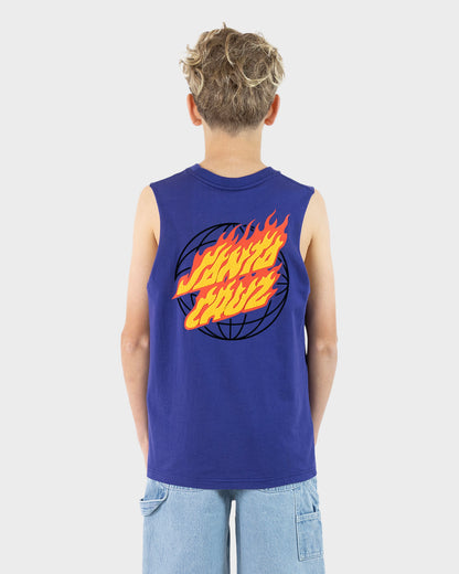 Global Flame Dot Boys Muscle T-shirt Dark Blue